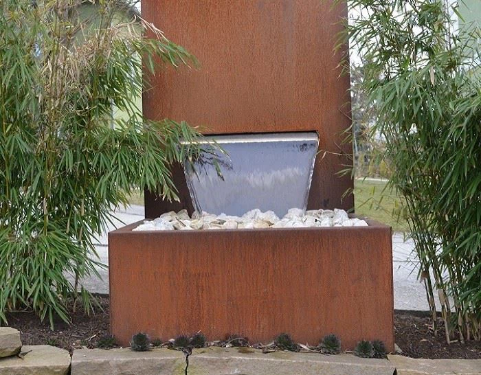 Antique Rustic Corten Steel Waterfall Fountain With Laser Cut Screen Panel