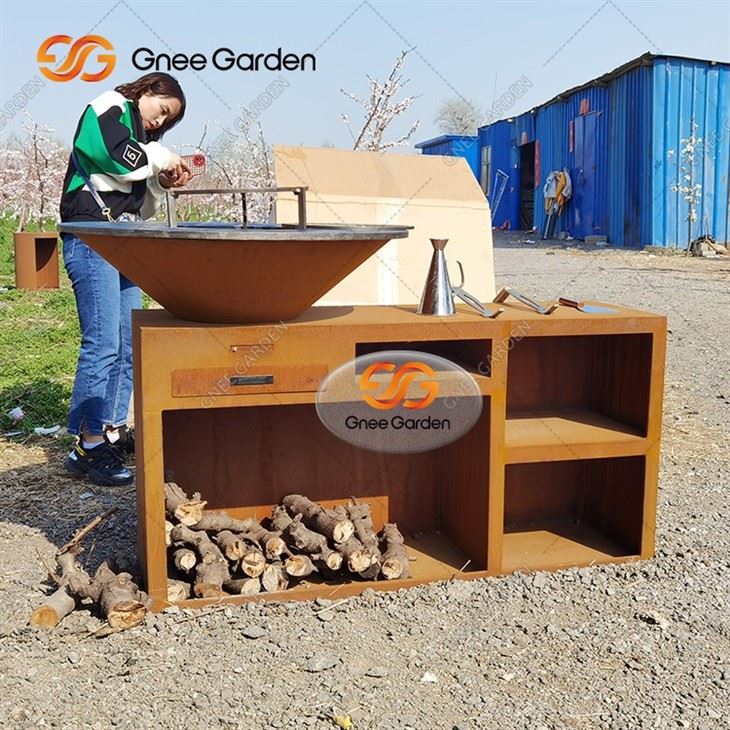 Cooking Grill Corten Steel Fire Pit BBQ