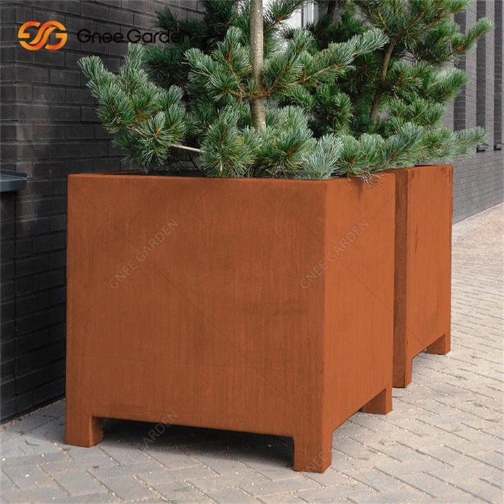 Corten Steel Outdoor Rust-colored Flowerpot