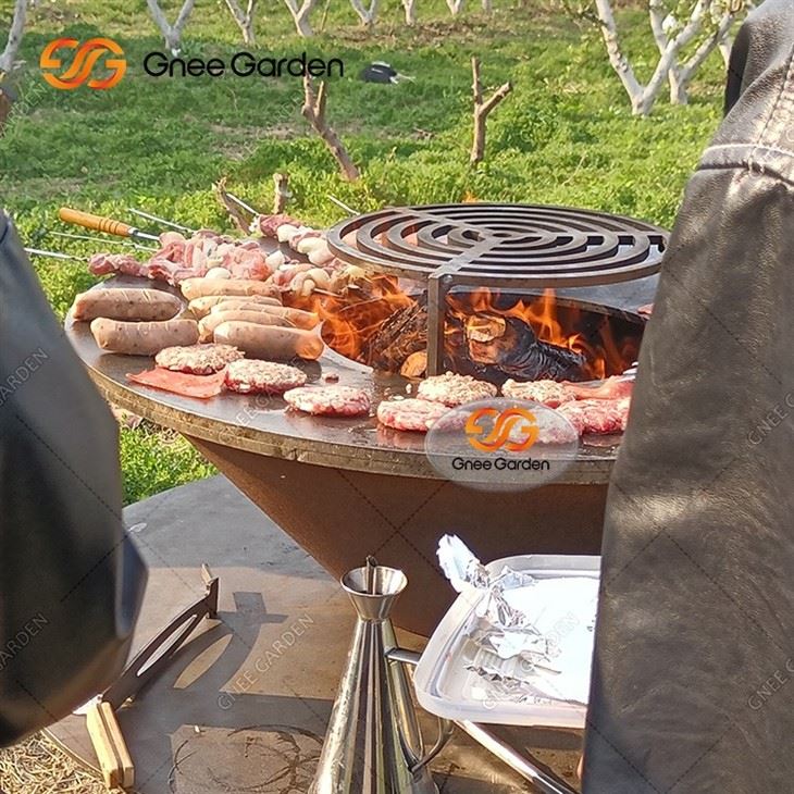 Corten Steel Round BBQ Grill Metal Barbcue