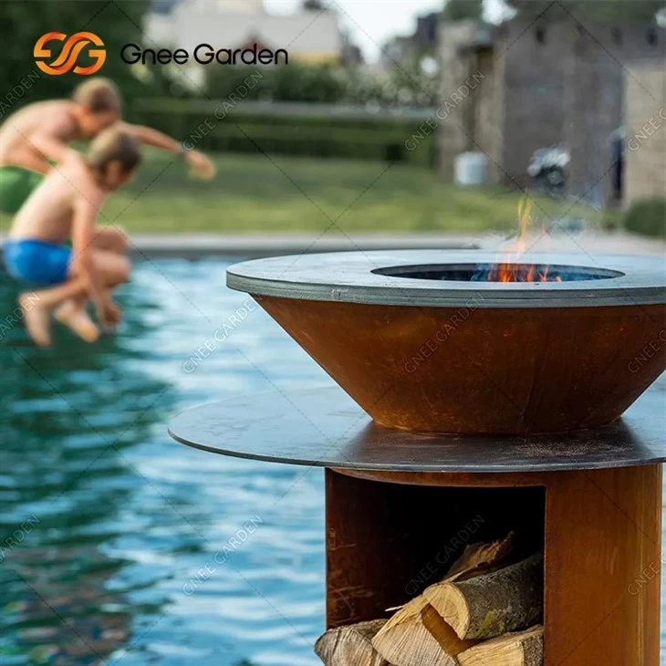Corten Steel Round BBQ Grill Metal Barbcue