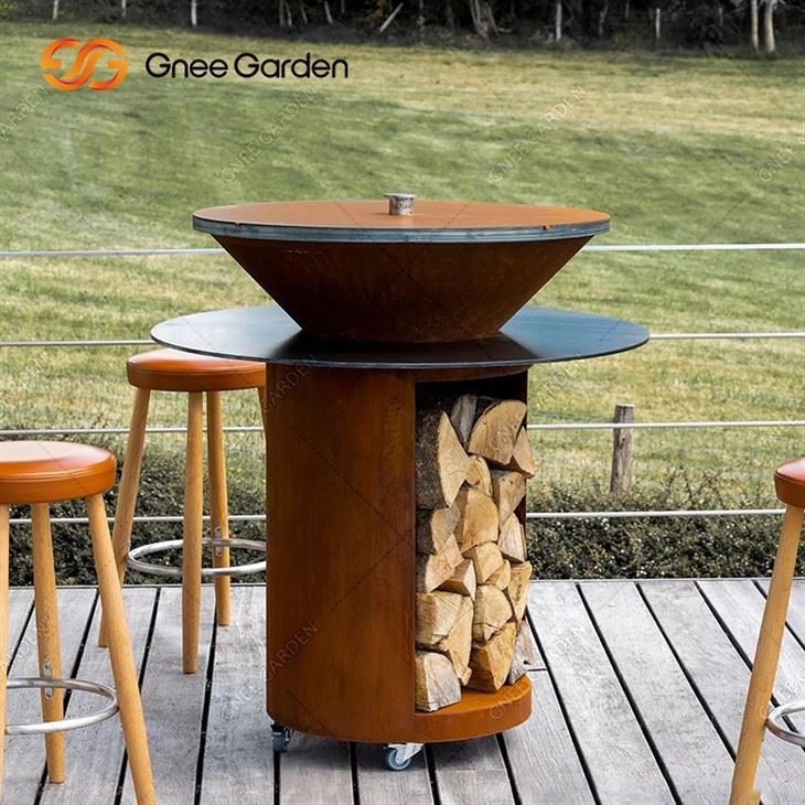 Corten Steel Round BBQ Grill Metal Barbcue