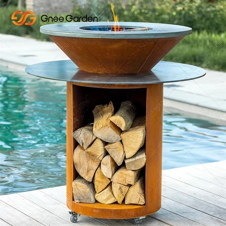 Corten Steel Round BBQ Grill Metal Barbcue