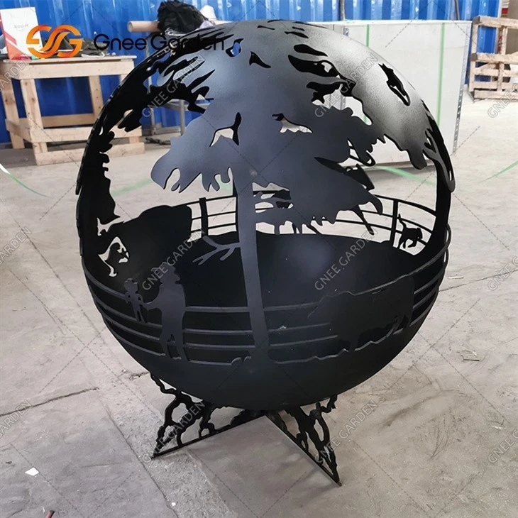 Round Animal Corten Steel Firepit Kangas Sphere Fire Brazier