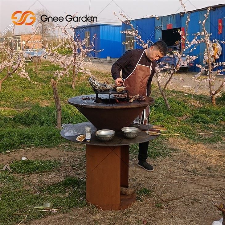 Round Corten Steel Rusty BBQ Grill
