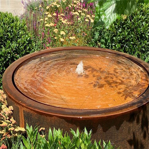 Rusted Steel Water Feature Garden Ornament Corten Steel Round Water Table Landscape Water Fountain With Pumps