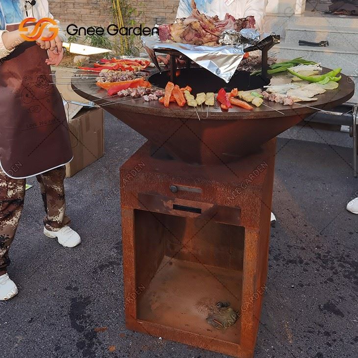 Rustic Cast Iron Fire-wood Steel Bowl BBQ Grill
