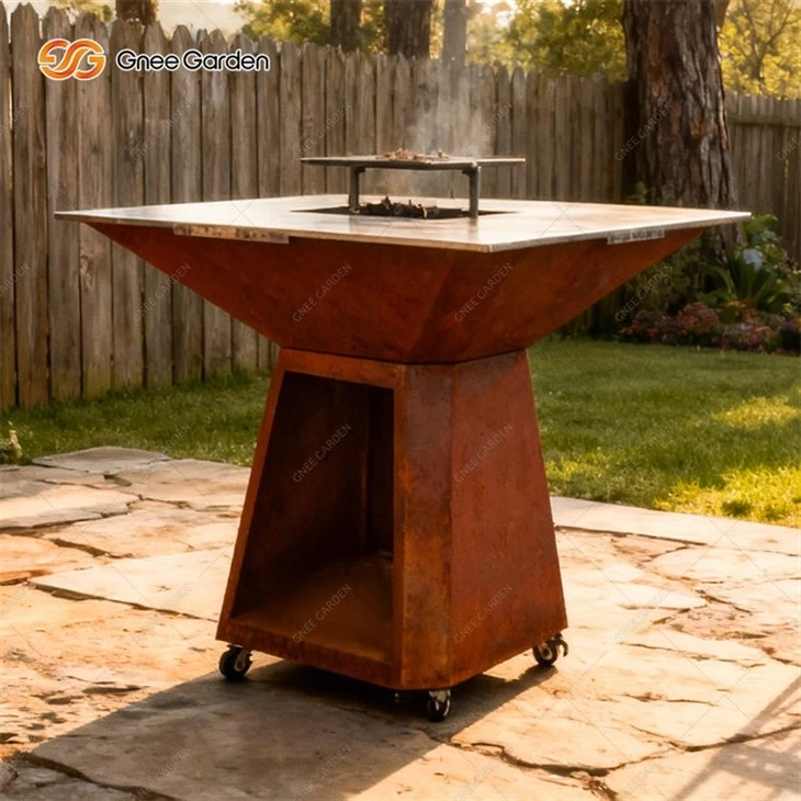 Corten Steel Square Table Backyard BBQ