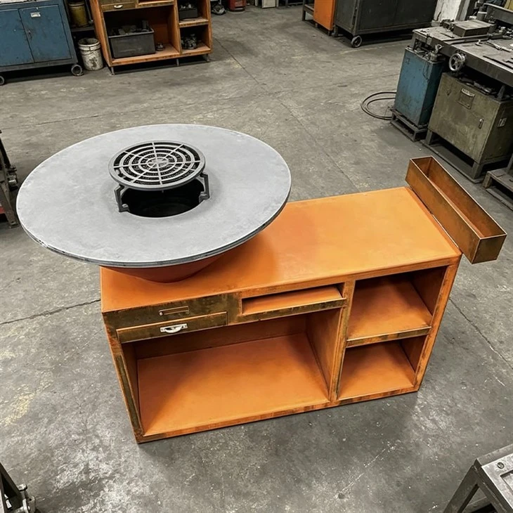 Rusted Corten Barbecue Table with Wood Storage