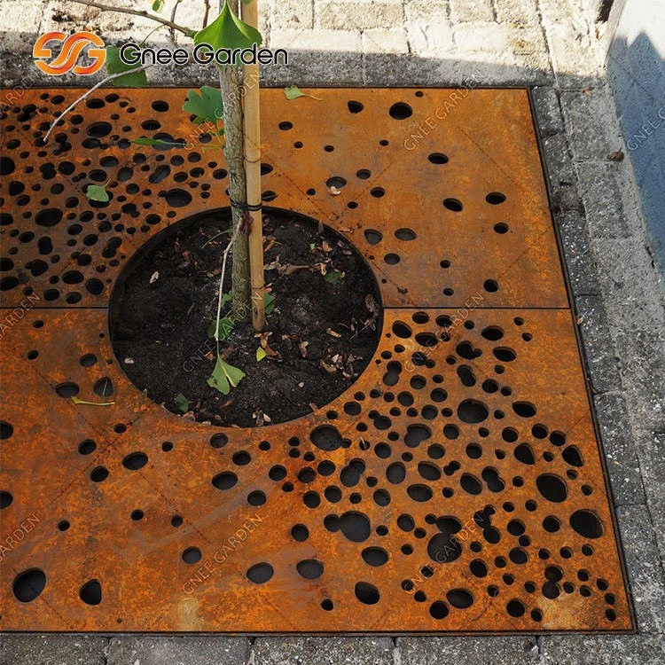 Square Corten Steel Perforated Tree Grate Square Corten Steel Perforated Tree Grate