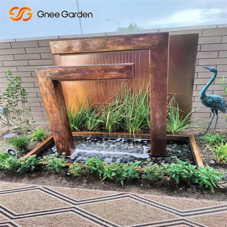 Corten steel outdoor water feature backdrop panel