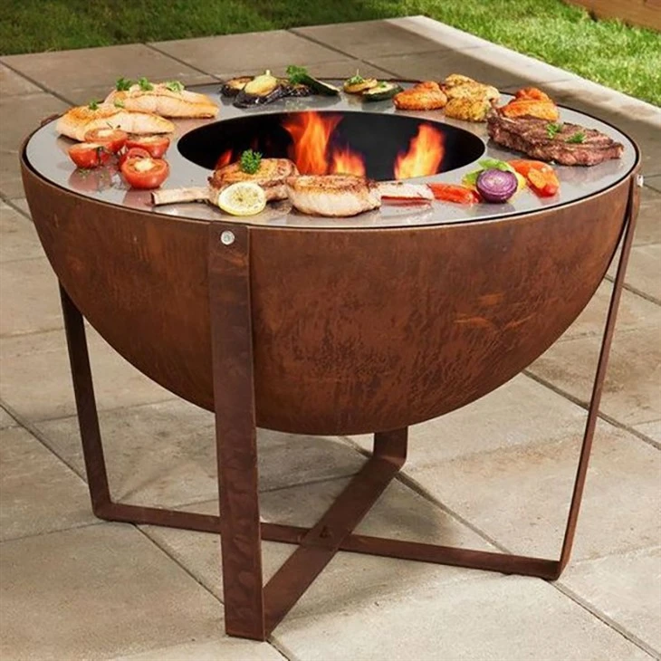 Round Corten Steel Barbecue Outdoor Fire Pit